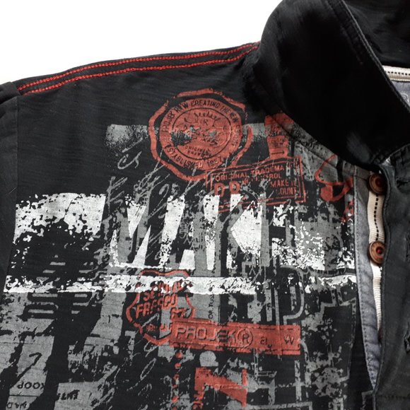 Project Raw Black Long Sleeve Graphic Printed Polo T-Shirt - Picture 7 of 16